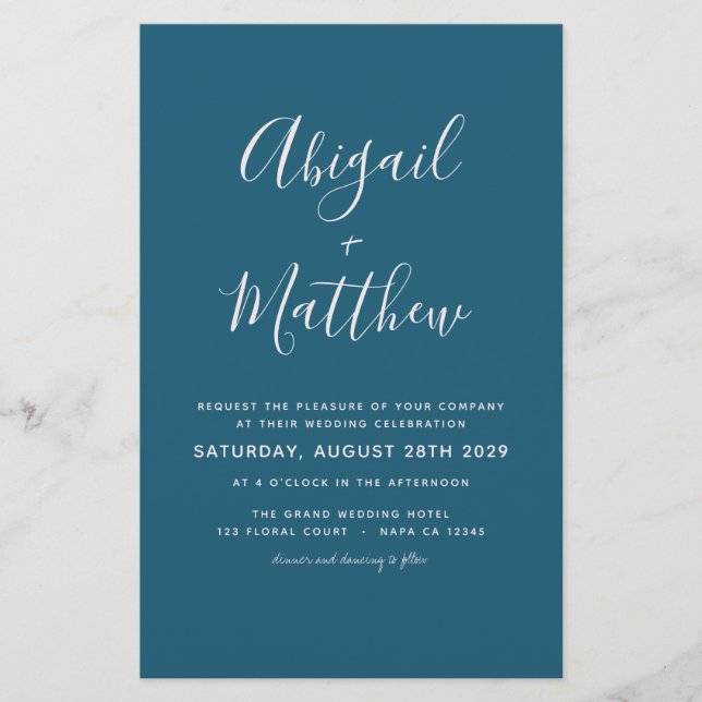 Budget Dark Teal Simple Wedding Invitation  Flyer (Front)