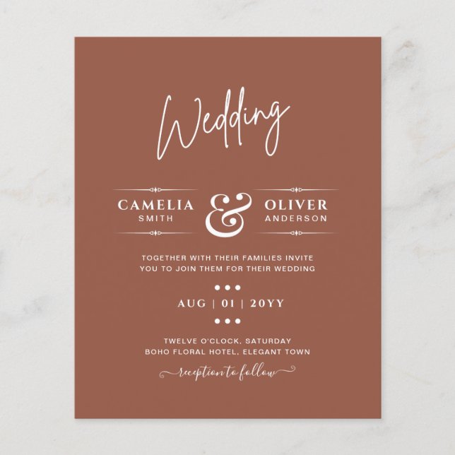 BUDGET Dark Terracotta Monochrome Wedding Flyer (Front)