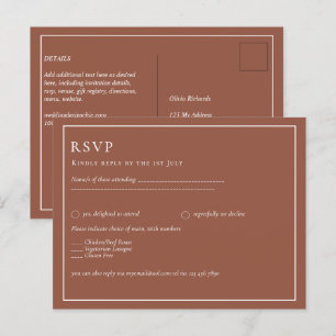 BUDGET Dark Terracotta Monochrome Wedding Postcard
