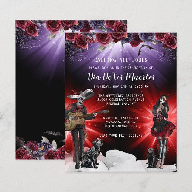 Budget Day of the Dead Floral Invitation (Front/Back)