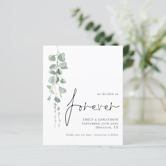 Budget Decided On Forever Eucalyptus Save The Date (Standing Front)