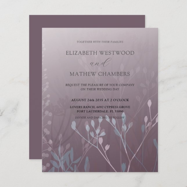 Budget Deep Plum Foliage Wedding Invitation (Front/Back)