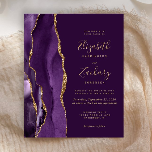 Budget Deep Purple Gold Agate Wedding Invitation (Creator Uploaded)