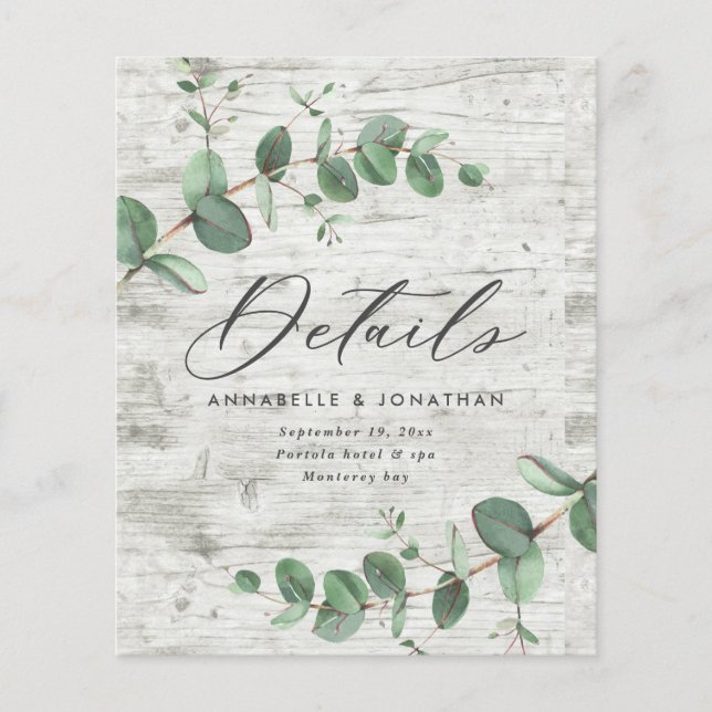 budget delicate eucalyptus wedding details RSVP Flyer (Front)