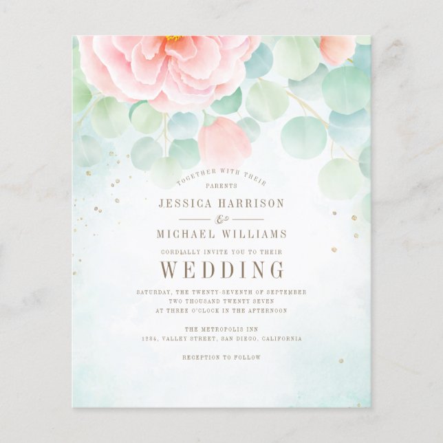 Budget Delicate Floral Wedding Invitation Flyer (Front)