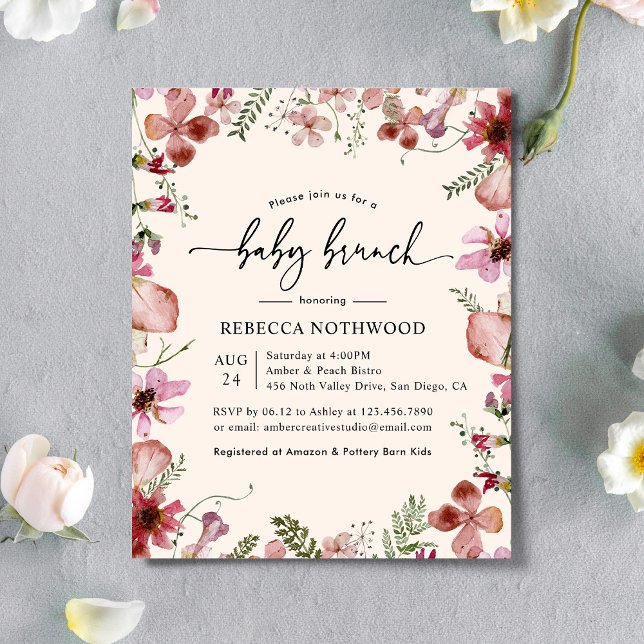 Budget Delicate Pink Floral Baby Brunch Invitation (Creator Uploaded)