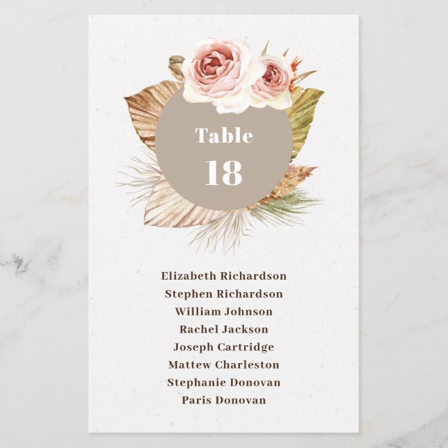 Budget desert floral boho wedding seating chart (Front)