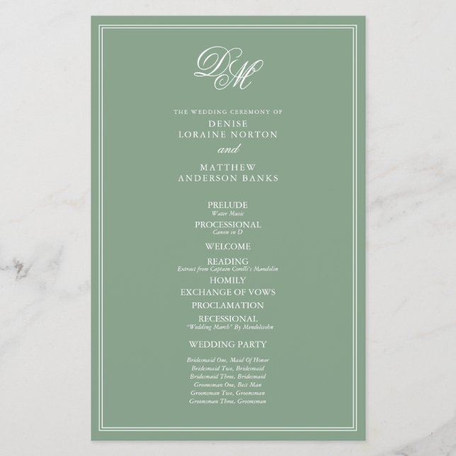 Budget Devoted Wedding Set in Basil Green Program  Flyer (Front)