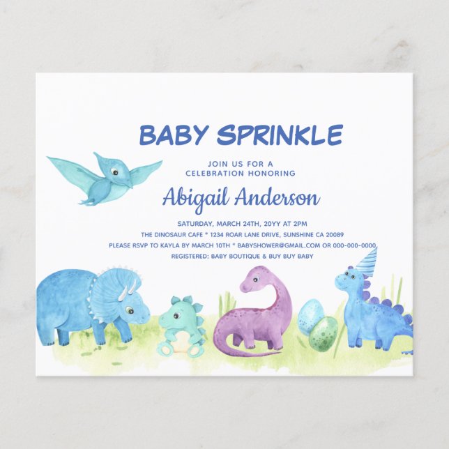 Budget Dinosaur Baby Sprinkle Cute Invitation Flyer (Front)