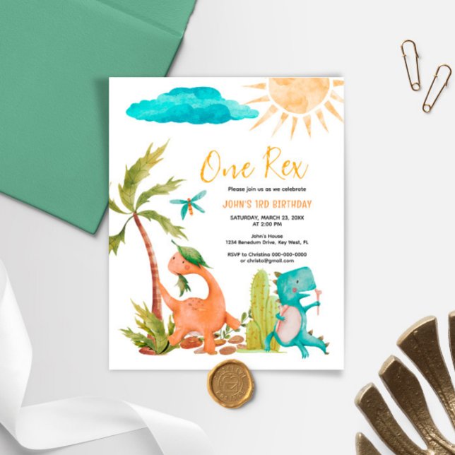 Budget Dinosaur One Rex Birthday Invitation (Creator Uploaded)