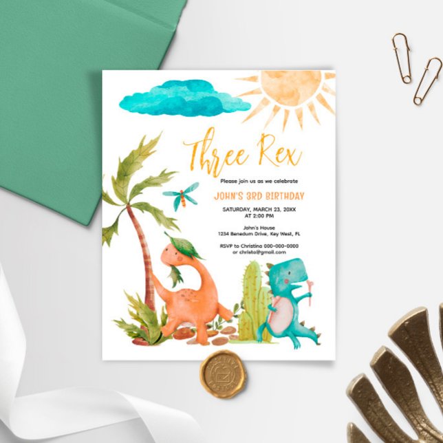 Budget Dinosaur Three Rex Birthday Invitation (Creator Uploaded)