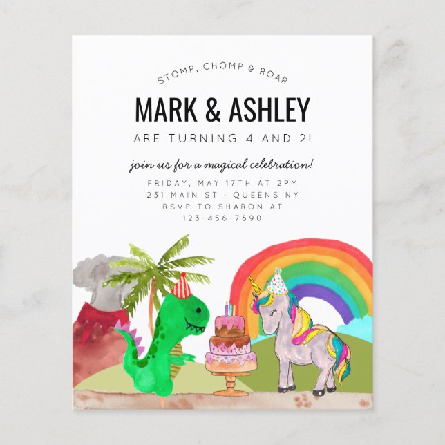 Budget Dinosaur Unicorn Cake Candle Joint Birthday (Front)