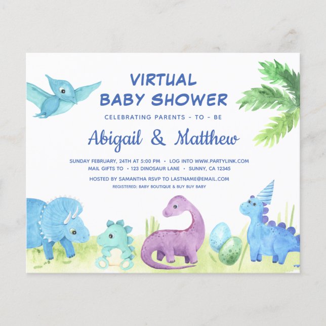 BUDGET Dinosaur Virtual Baby Shower Invitation  (Front)