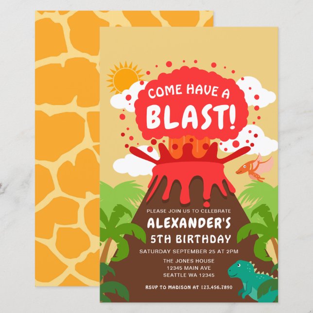 Budget Dinosaur Volcano Kids Birthday Invitation (Front/Back)