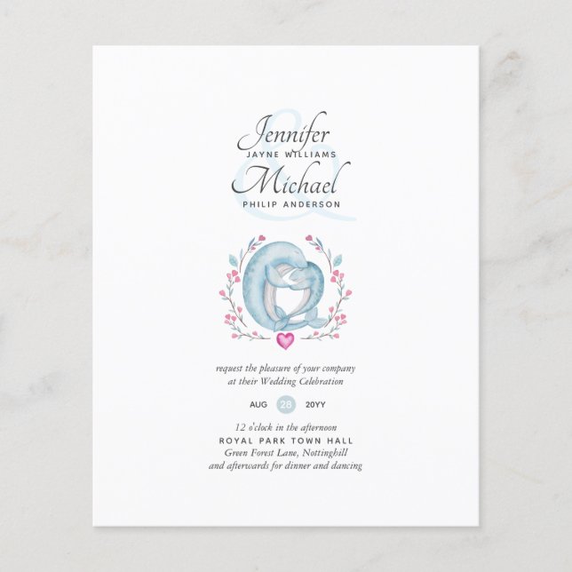 Budget Dolphins in Love Sealife Wedding Invites (Front)