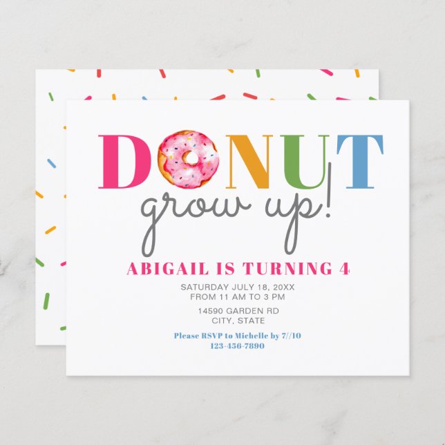 Budget Doughnut Grow Up Cute Birthday sprinkles pa (Front/Back)