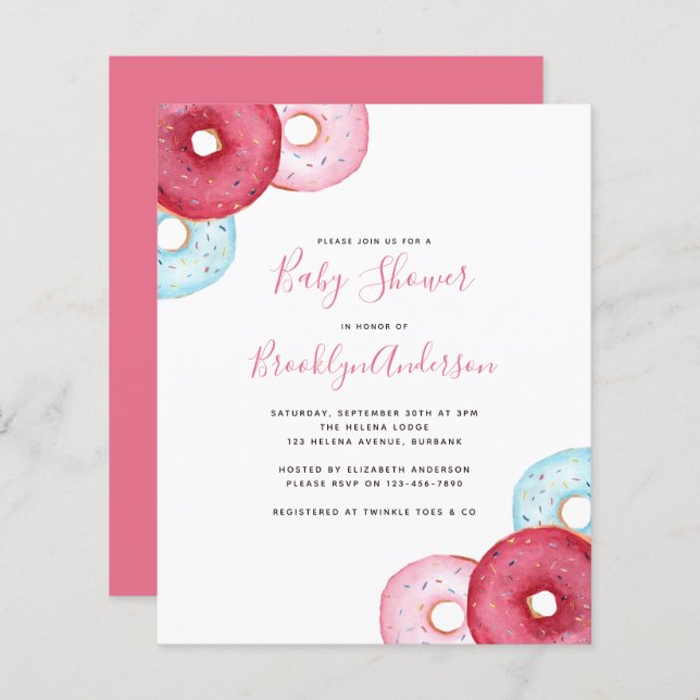 BUDGET Doughnuts Baby Shower Invitation (Front/Back)