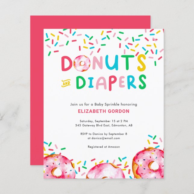 Budget Doughnuts & Diapers Baby Sprinkle Colourful (Front/Back)