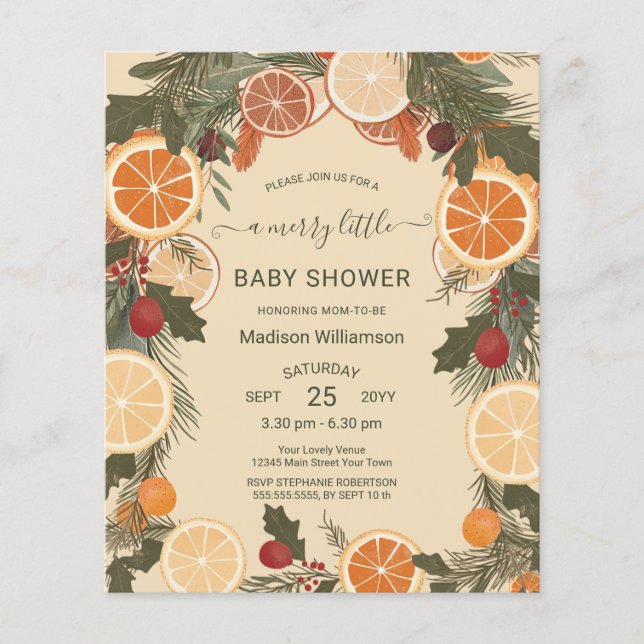 Budget Dried Citrus Merry Little Baby Shower  (Front)
