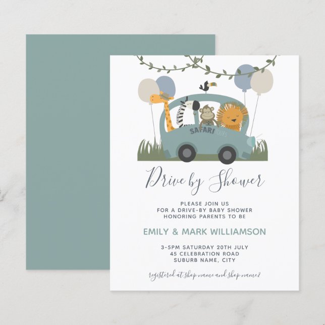 Budget Drive By Baby Shower Safari Animal Green (Front/Back)