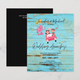 Budget Drive-BY Wedding Invites -Cartoon Couple