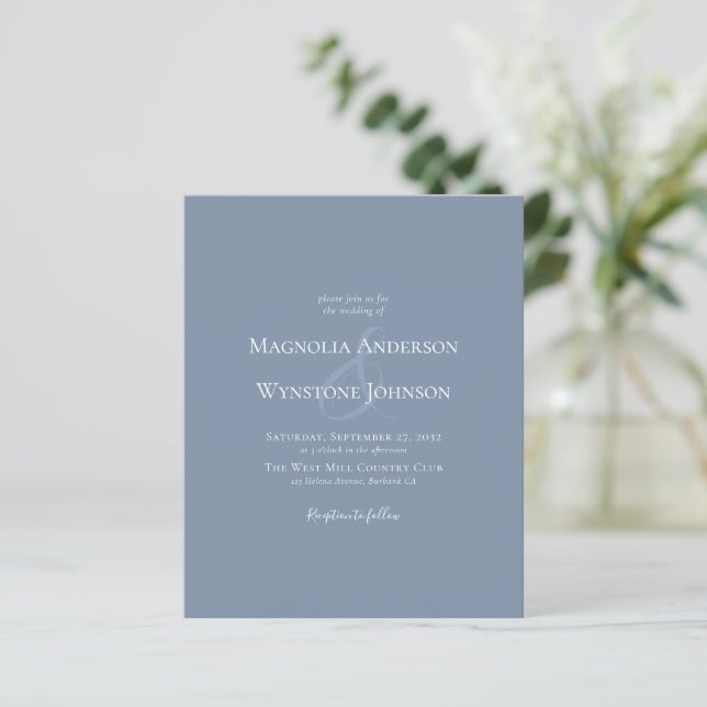 Budget Dusty Blue Ampersand Wedding Invitation (Standing Front)