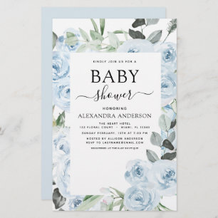 Budget Dusty Blue Baby Shower Floral Greenery