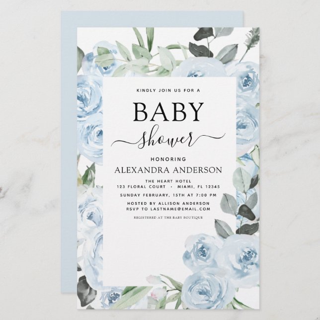 Budget Dusty Blue Baby Shower Floral Greenery (Front/Back)