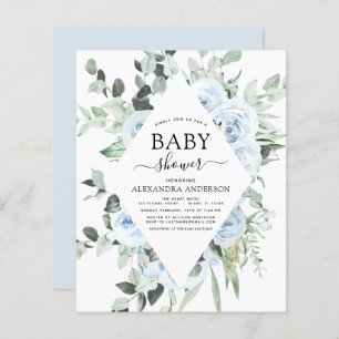 Budget Dusty Blue Baby Shower Floral Invitation