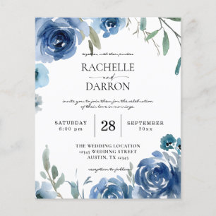 Budget Dusty Blue & Blue Floral Wedding Flyer
