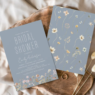Budget Dusty Blue Boho Wildflower Bridal Shower