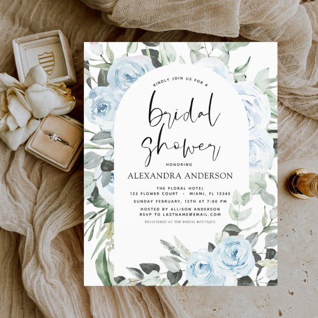 Budget Dusty Blue Bridal Shower Floral Greenery Flyer (Creator Uploaded)