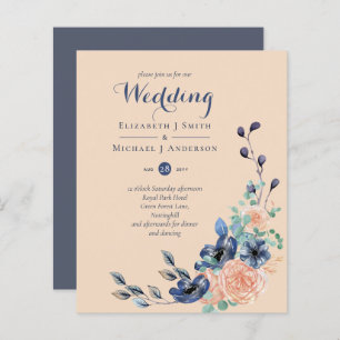 Budget Dusty Blue Coral Floral Wedding Invites