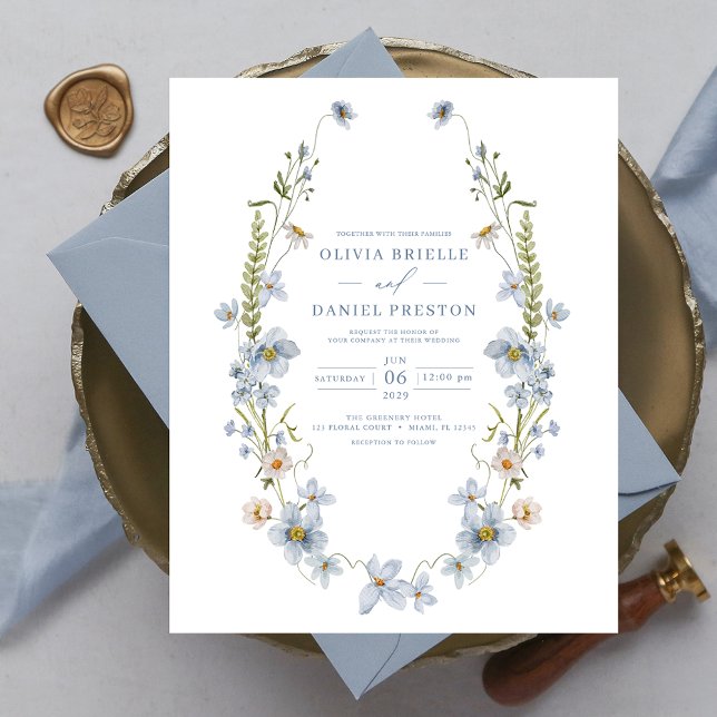 Budget Dusty Blue Elegant Wedding Invitation Flyer (Creator Uploaded)