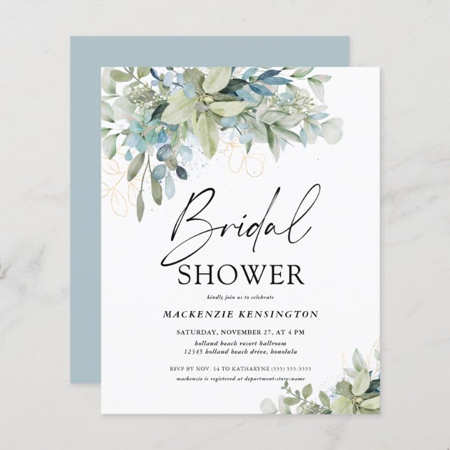 Budget Dusty Blue Eucalyptus Bridal Shower  (Front/Back)