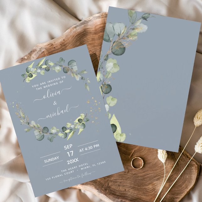 Budget Dusty Blue Eucalyptus Wedding Invitations (Creator Uploaded)