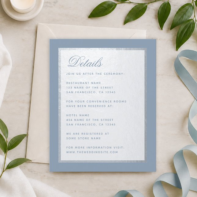 Budget Dusty Blue Faux Silver Wedding Details Card (Creator Uploaded)