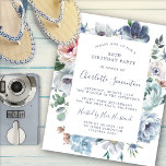 Budget Dusty Blue Floral 50th Birthday Invitation<br><div class="desc">Dusty blue roses and wildflowers decorate a pretty birthday invitation. Modern calligraphy adds to the Boho Vibe.</div>