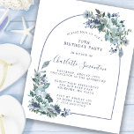 Budget Dusty Blue Floral 70th Birthday Invitation<br><div class="desc">A dusty blue peony and wildflowers decorate a pretty birthday invitation. Modern calligraphy and the arch add to the Boho Vibe.</div>