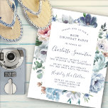 Budget Dusty Blue Floral 80th Birthday Invitation<br><div class="desc">Dusty blue roses and wildflowers decorate a pretty birthday invitation. Modern calligraphy adds to the Boho Vibe.</div>