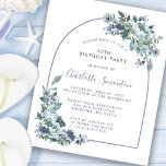 Budget Dusty Blue Floral 90th Birthday Invitation<br><div class="desc">A dusty blue peony and wildflowers decorate a pretty birthday invitation. Modern calligraphy and the arch add to the Boho Vibe.</div>