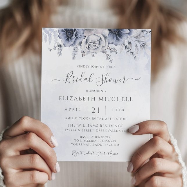 Budget Dusty Blue Floral Bridal Shower Invitation (Creator Uploaded)