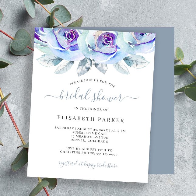 Budget dusty blue floral bridal shower invitation (Creator Uploaded)
