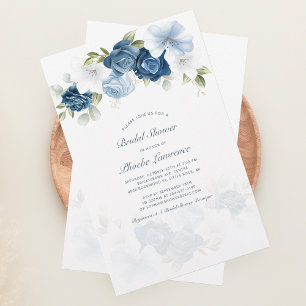 Budget Dusty Blue Floral Bridal Shower Invitation  Stationery