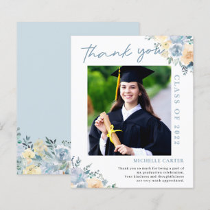 Budget Dusty Blue Floral Graduation Thank You Card
