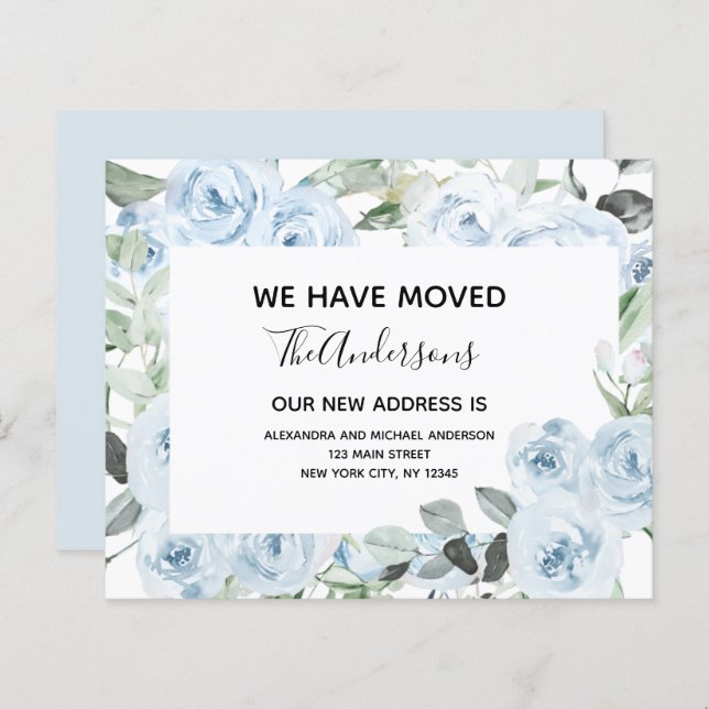 Budget Dusty Blue Floral Moving Announcement (Front/Back)