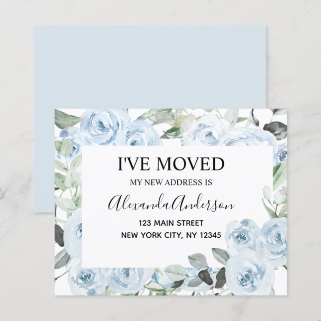 Budget Dusty Blue Floral Moving Announcement (Front/Back)