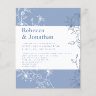 Budget Dusty Blue Floral Paper Wedding Invitation