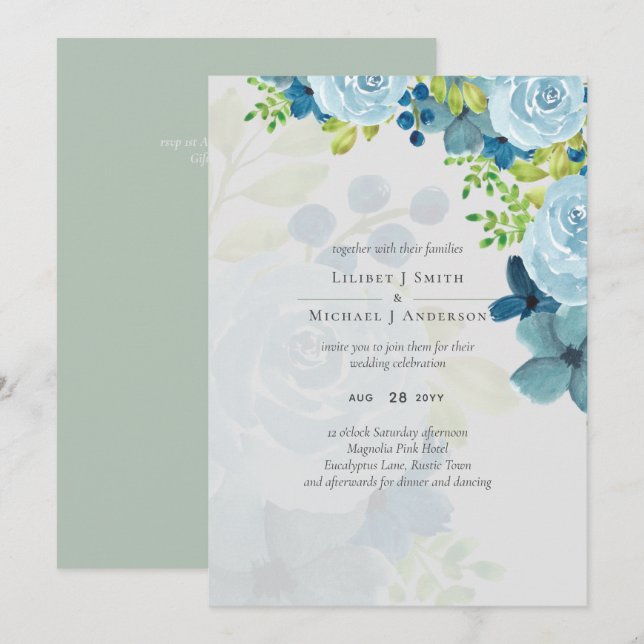 Budget Dusty Blue Floral Wedding (Front/Back)