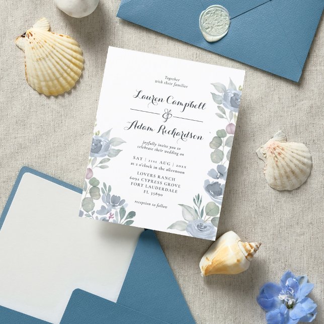Budget Dusty Blue Floral Wedding Invitation (Creator Uploaded)